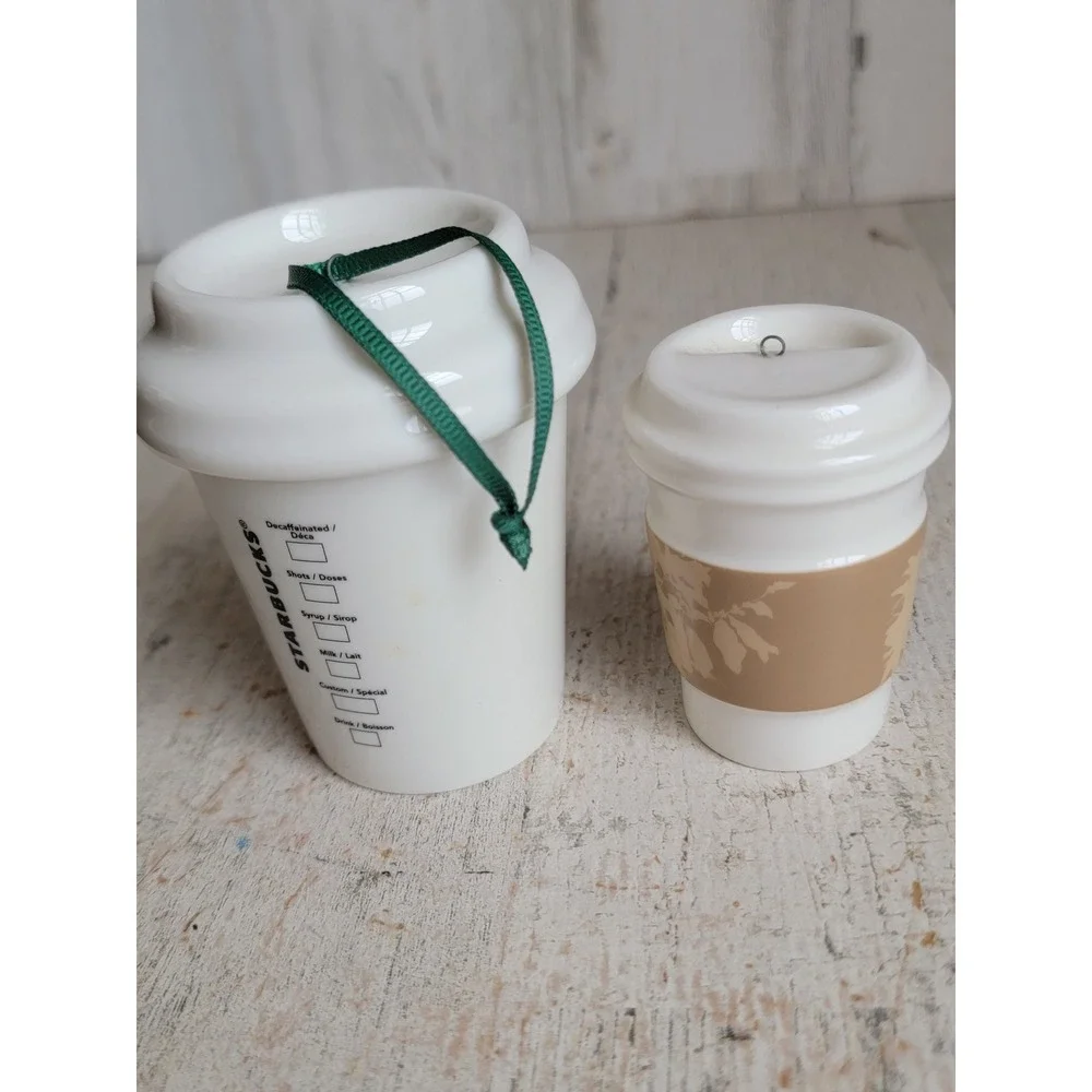 Starbucks coffee ceramic beige hot sleeve Xmas ornament set home